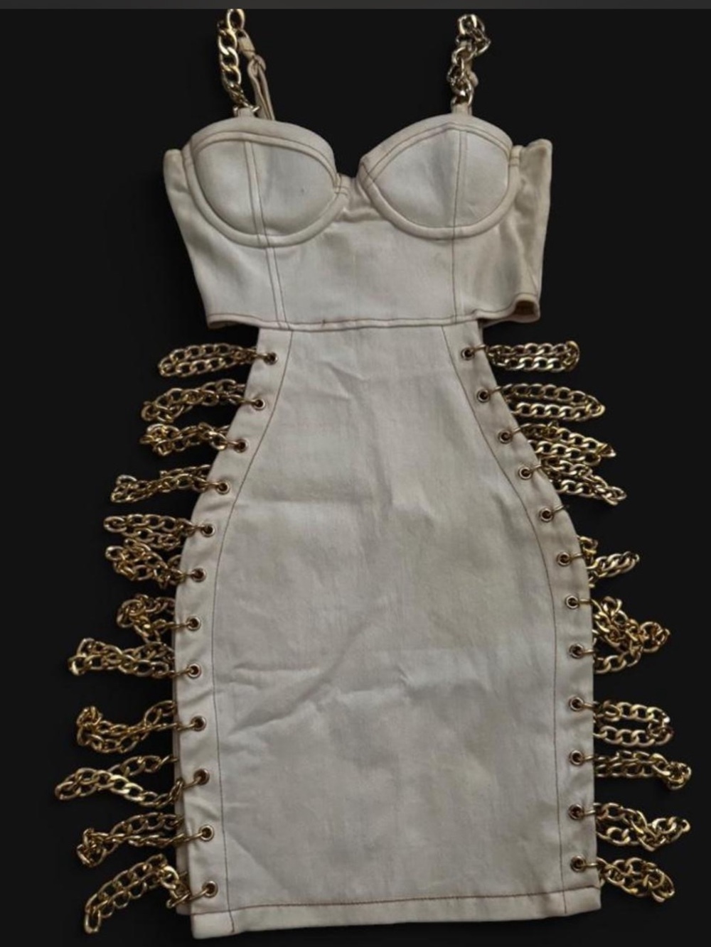 AKIRA Cream Midi Dress with Gold Chain Trim